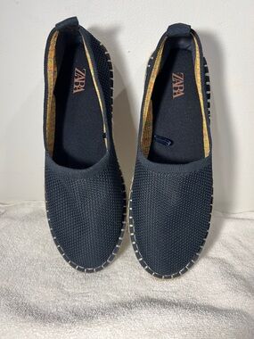 Zara Black Knit Slip-On Espadrille Sneakers